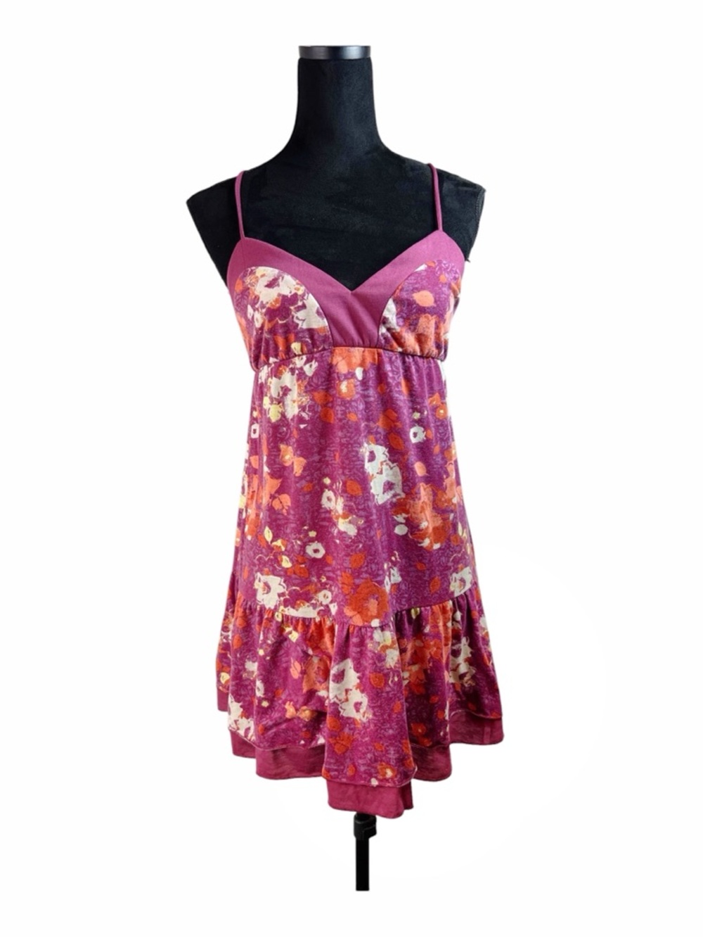 FANG Purple Floral Sleeveless Tiered Ruffle Hem Dress Size M Boho Y2K Romantic